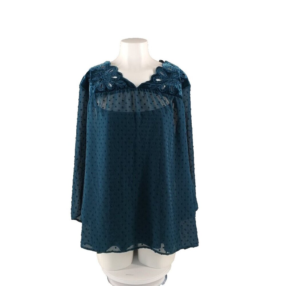 STYLE&CO Sheer Chiffon Embroidered Floral Eyelet Blouse W/ Cami  XL(16-18) Blue
